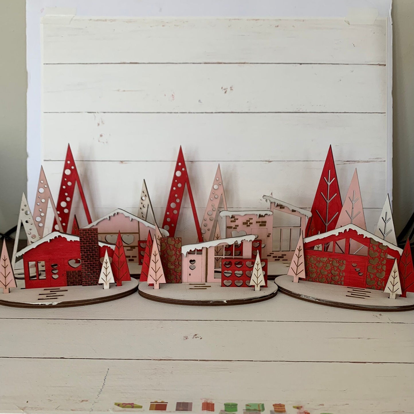 Laser Cut File - Retro Putz Houses Valentine Village - Digital Download SVG, DXF, AI files - Mid Century Modern Style Decor