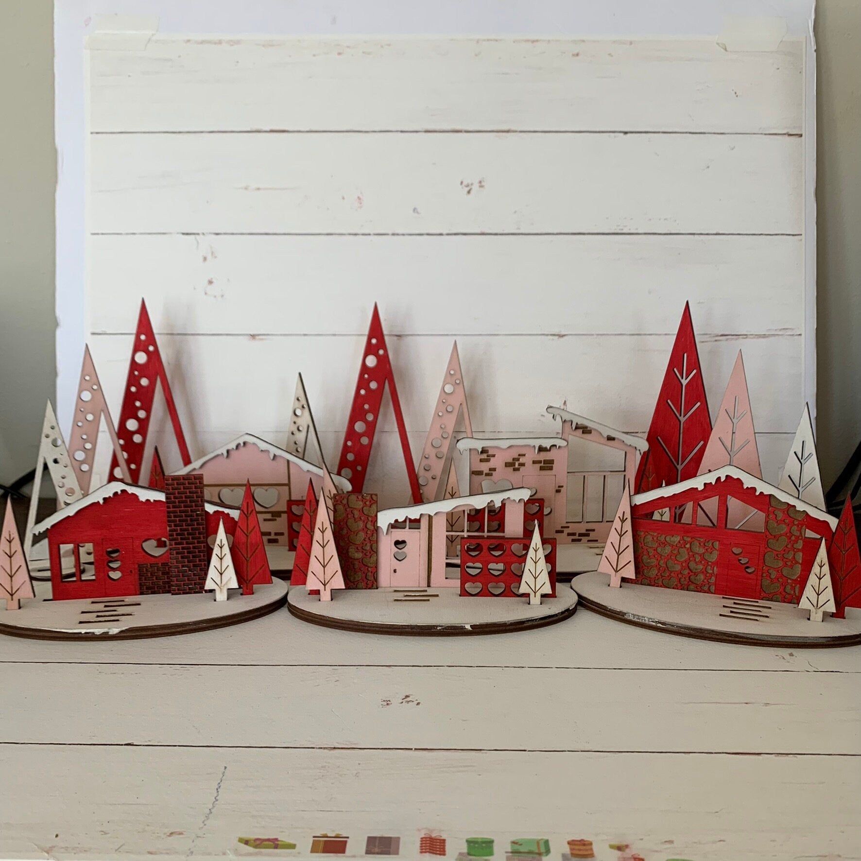 Laser Cut File - Retro Putz Houses Valentine Village - Digital Download SVG, DXF, AI files - Mid Century Modern Style Decor