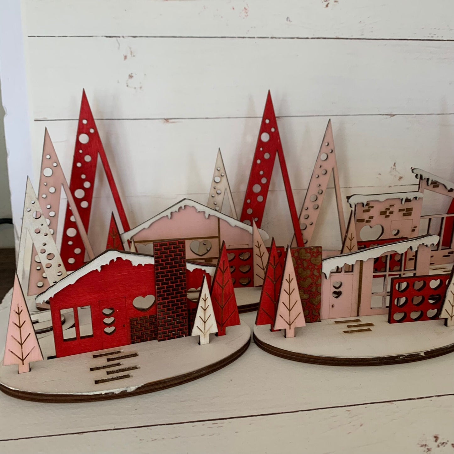 Laser Cut File - Retro Putz Houses Valentine Village - Digital Download SVG, DXF, AI files - Mid Century Modern Style Decor