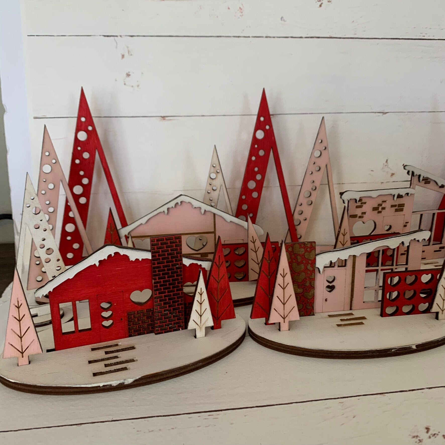 Laser Cut File - Retro Putz Houses Valentine Village - Digital Download SVG, DXF, AI files - Mid Century Modern Style Decor