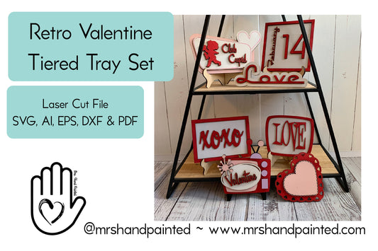 Laser Cut File - Retro Valentine's Day Tiered Tray Pieces - Digital Download SVG, DXF, AI files