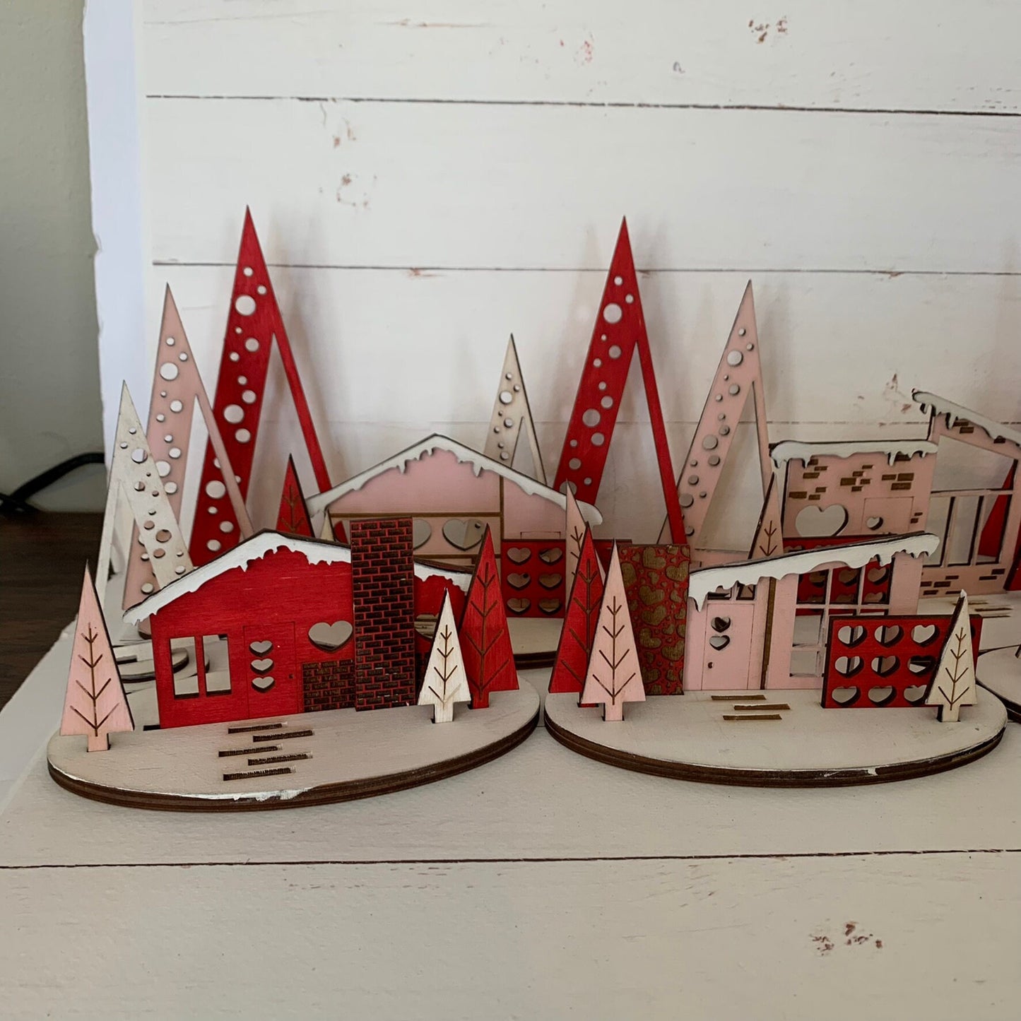 Laser Cut File - Retro Putz Houses Valentine Village - Digital Download SVG, DXF, AI files - Mid Century Modern Style Decor