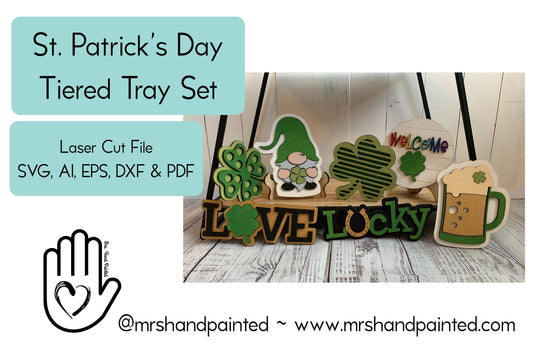 Laser Cut File - St. Patrick's Day Tiered Tray Pieces - Digital Download SVG, DXF, AI files