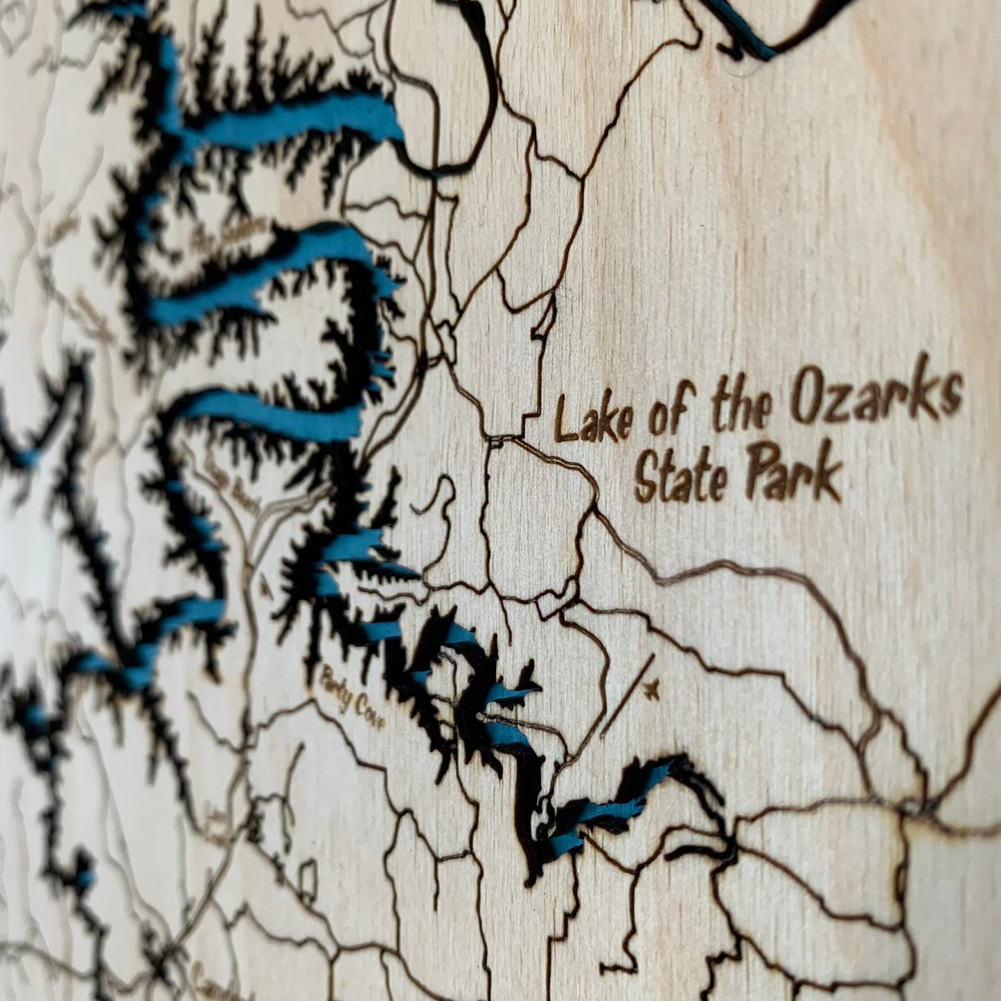 Laser Cut Engraved Wood Lake Map - Lake of the Ozarks - Missouri