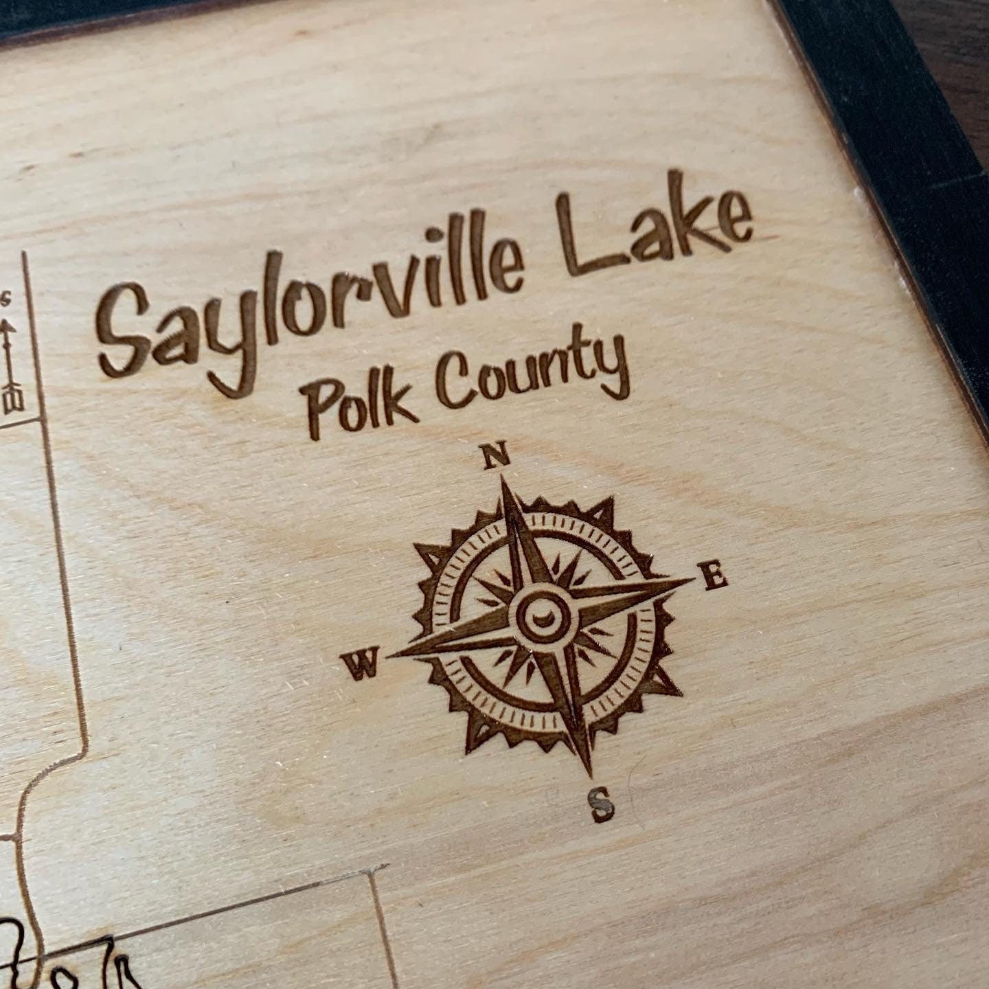 Laser Cut Engraved Wood Lake Map - Saylorville Lake, Des Moines, Iowa - Custom Lake Map Framed