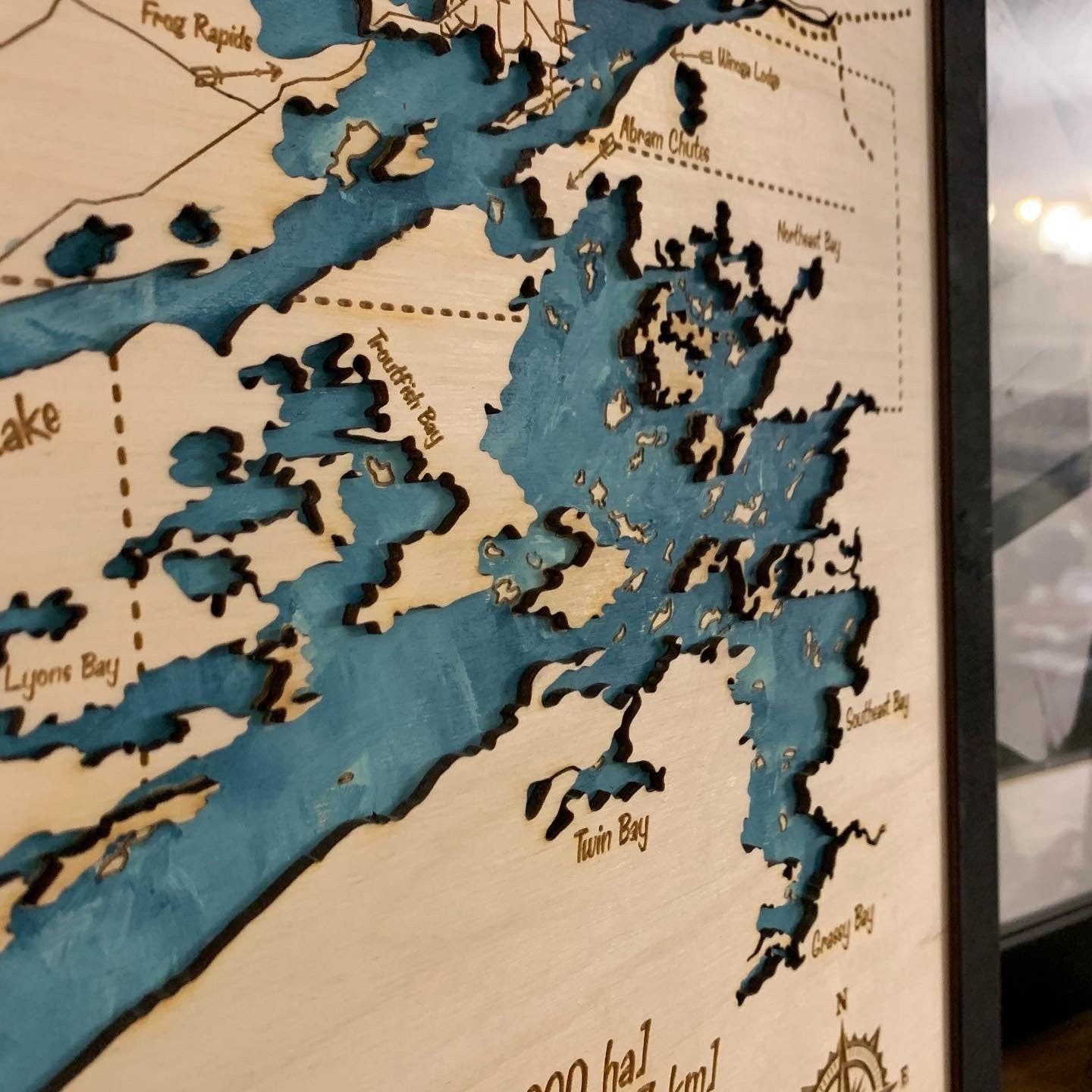 Laser Cut Engraved Wood - Minnetaki Lake Map - Sioux Lookout Ontario Canada Frame Trim 16x20 Inches