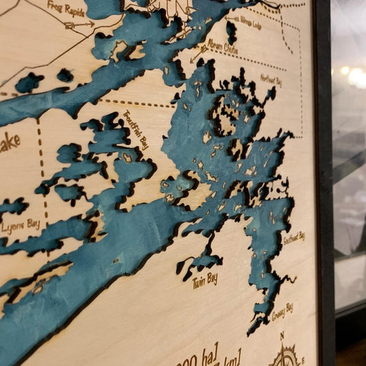 Laser Cut Engraved Wood - Minnetaki Lake Map - Sioux Lookout Ontario Canada Frame Trim 16x20 Inches