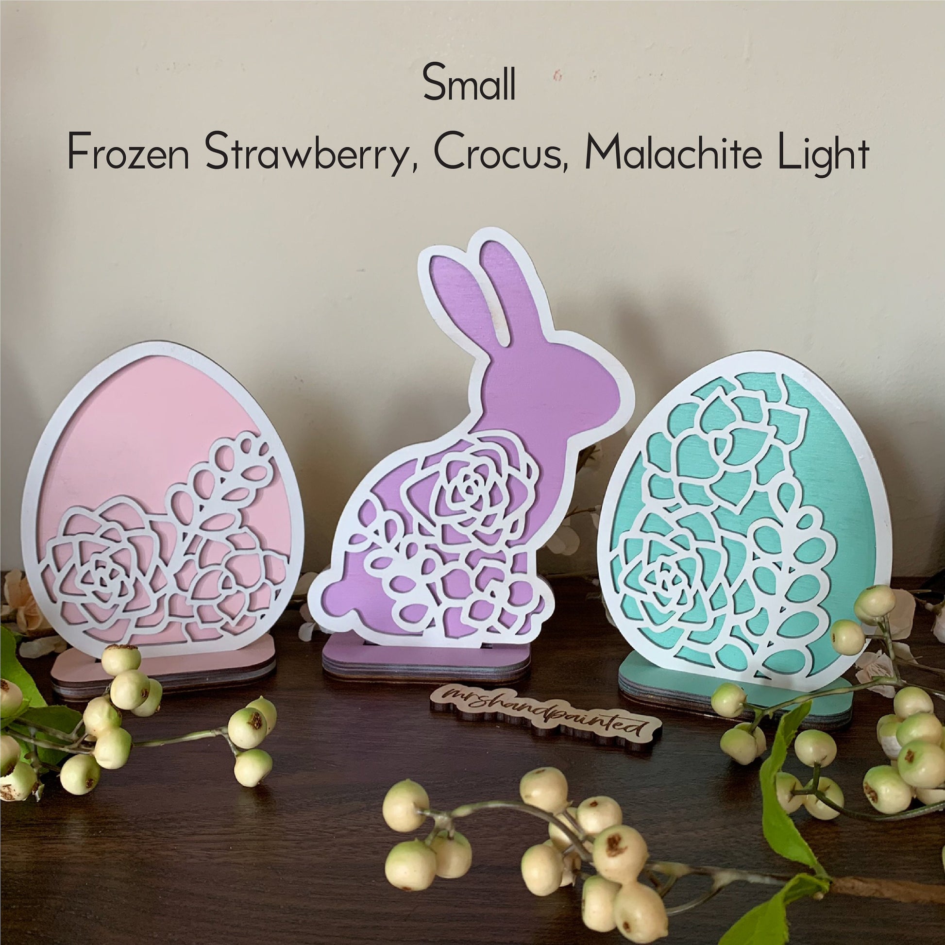 Layered Laser Cut Succulent Motif Easter Bunny and Eggs - Standing Shelf Sitter