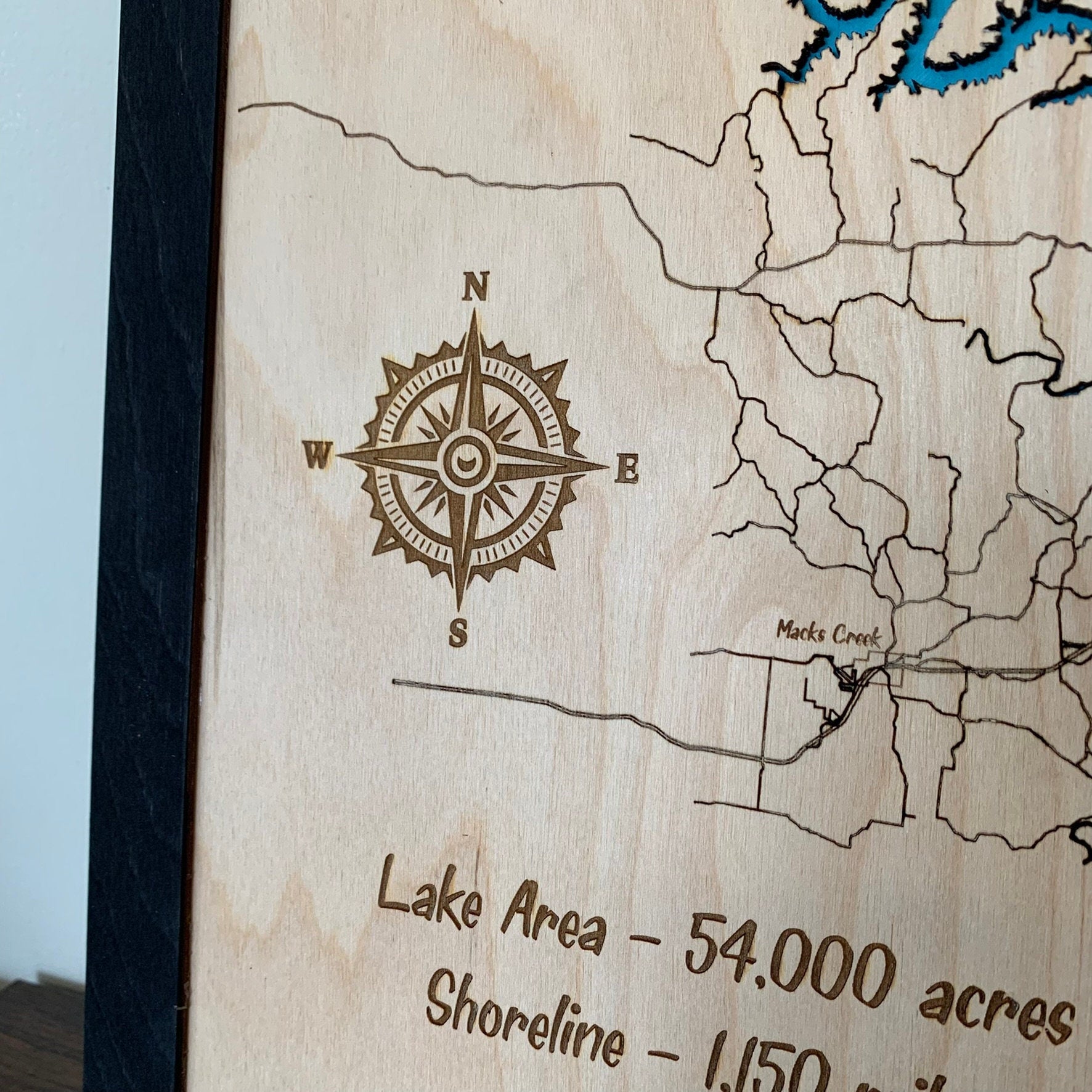 Laser Cut Engraved Wood Lake Map - Lake of the Ozarks - Missouri