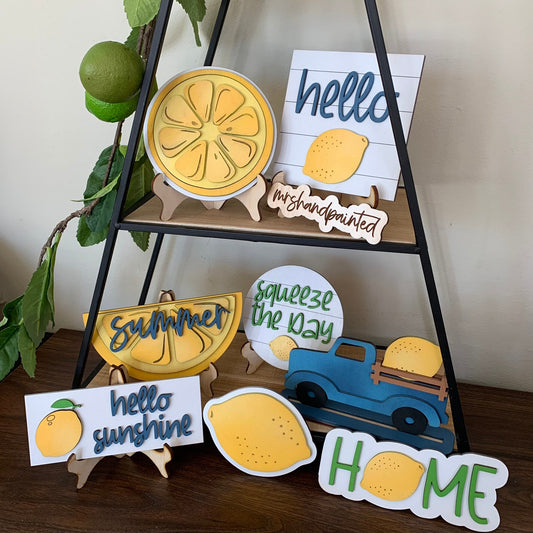 Summer Lemons Tiered Tray Decor - Laser Cut Wood Painted