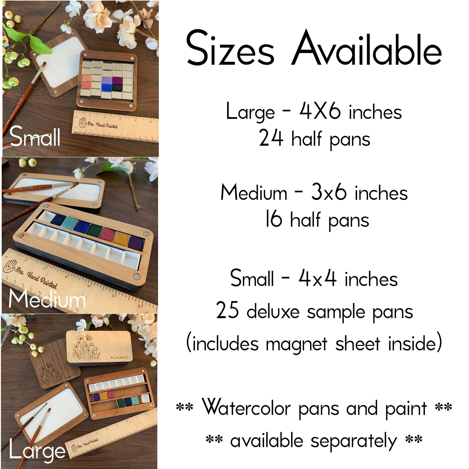 Bee Creative - Honeybee - Custom Engraved Wood Watercolor Box with Hand Drawn Design