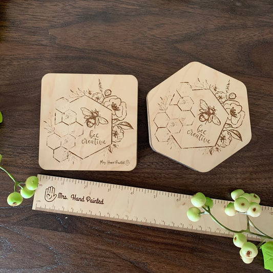Bee Creative - Honeybee - Custom Engraved Wood Watercolor Box with Hand Drawn Design