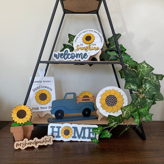 Laser Cut File - Farmhouse Sunflower Tiered Tray Pieces - Digital Download SVG, DXF, AI files
