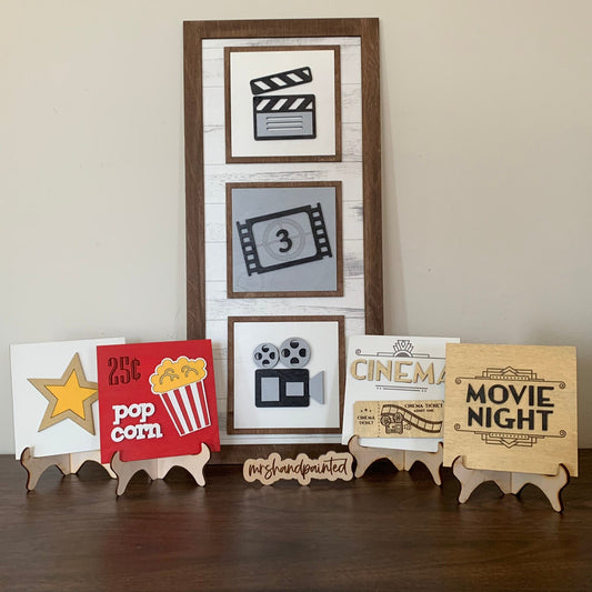 Retro Movie Theater Interchangeable Signs - Laser Cut Wood Painted