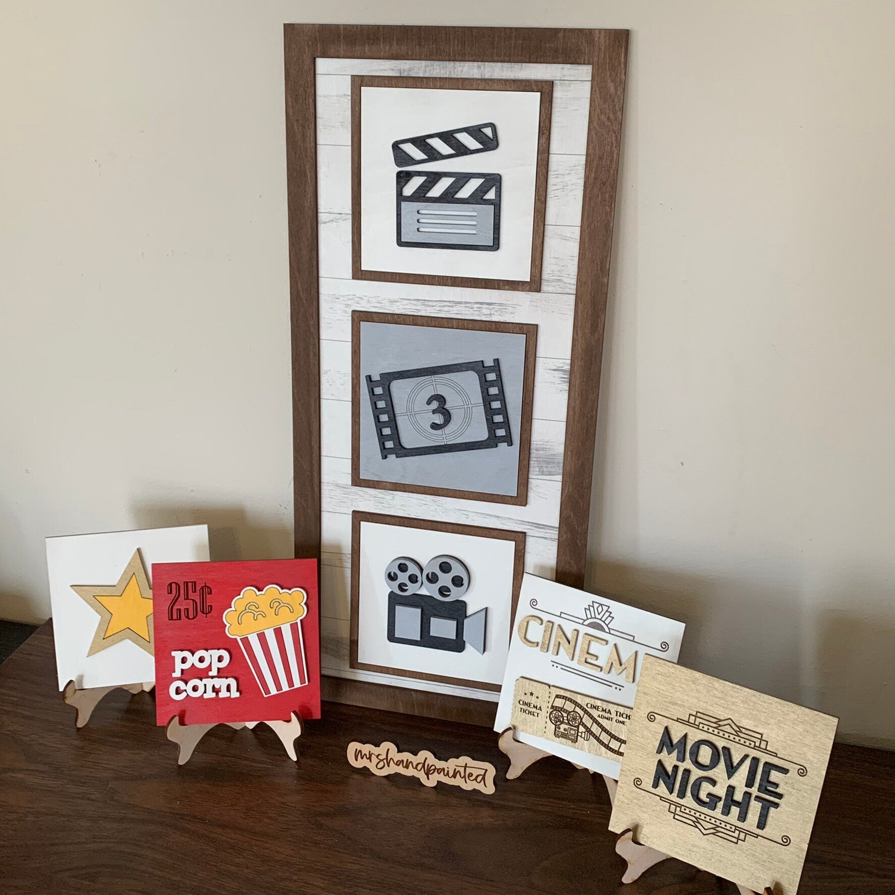 Retro Movie Theater Interchangeable Signs - Laser Cut Wood Painted