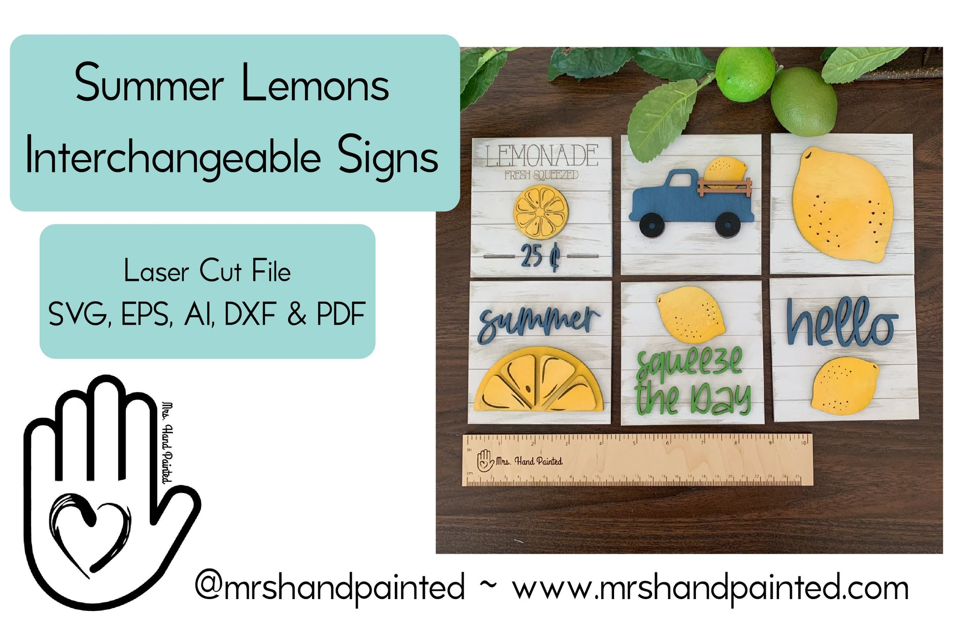 Laser Cut File - Summer Lemon Interchangeable Signs - Digital Download
