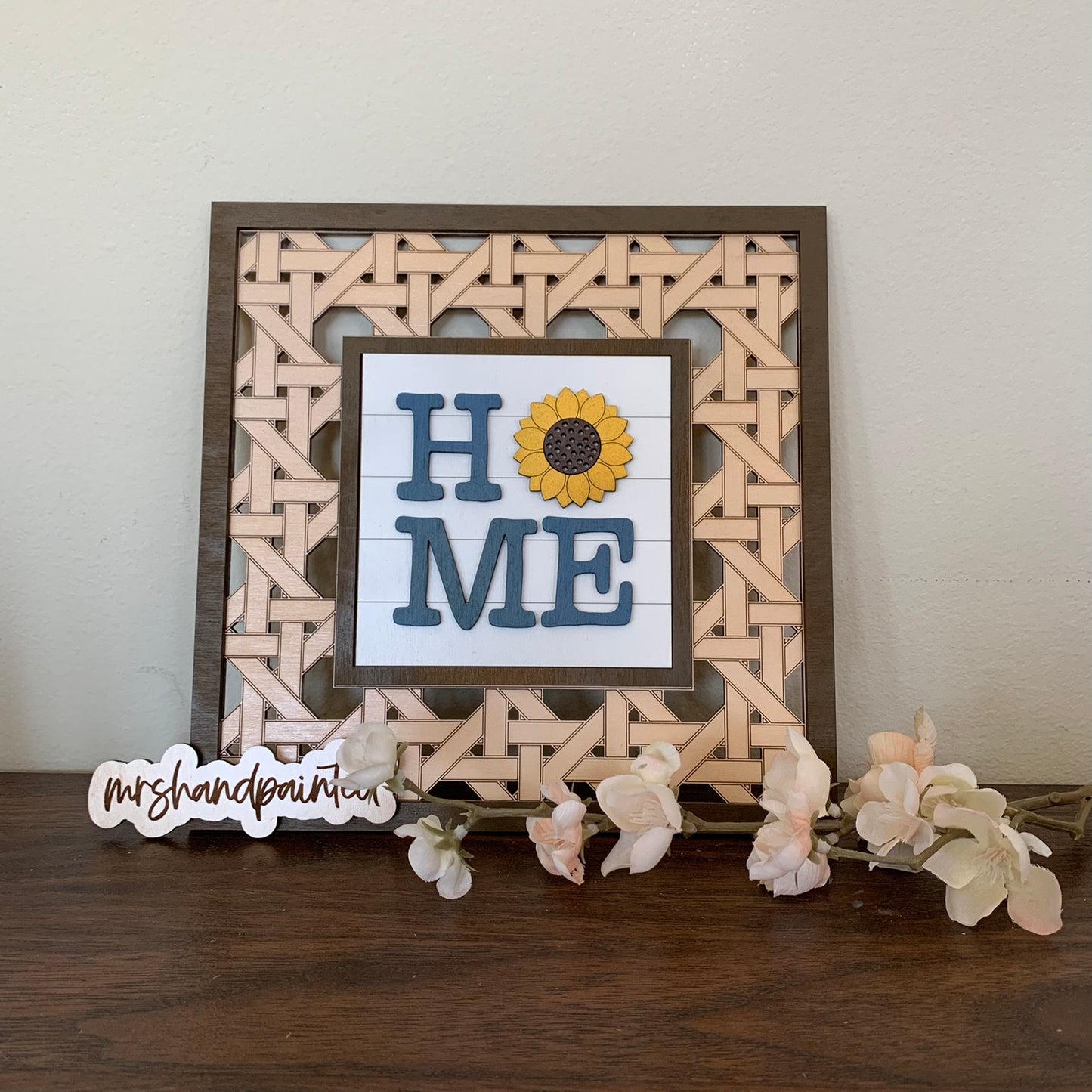 Faux Rattan Interchangeable Sign Backer - Laser Cut Wood Painted