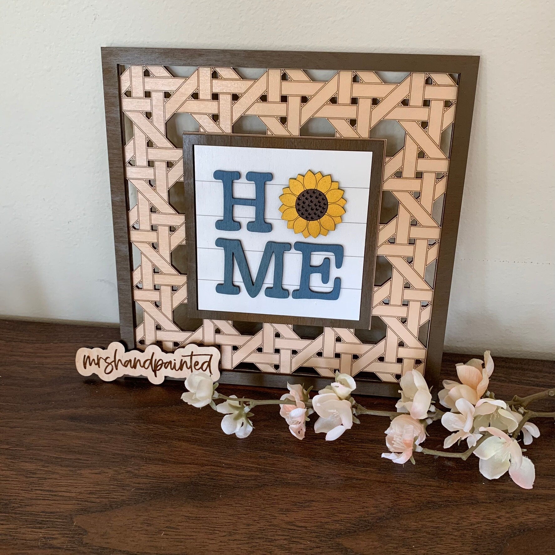 Faux Rattan Interchangeable Sign Backer - Laser Cut Wood Painted