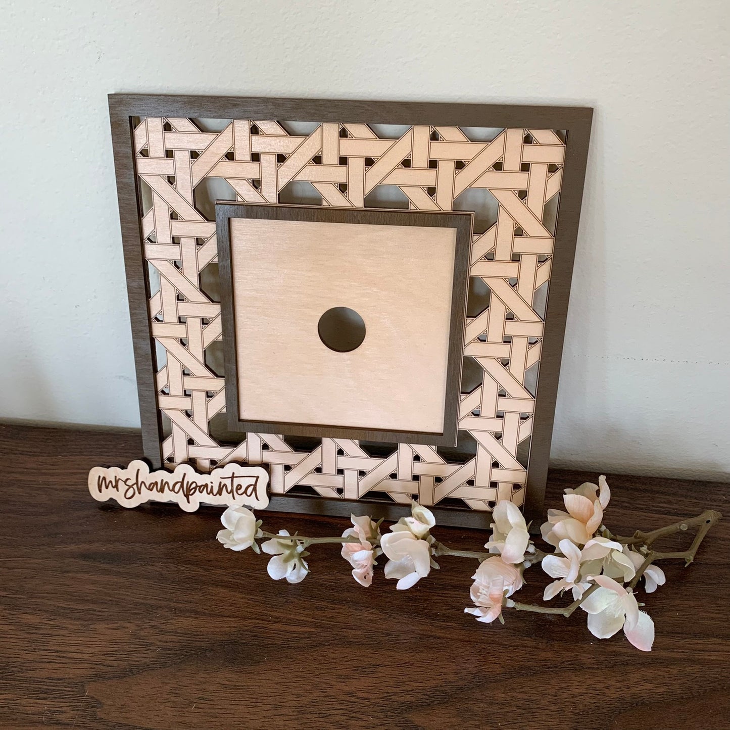 Faux Rattan Interchangeable Sign Backer - Laser Cut Wood Painted