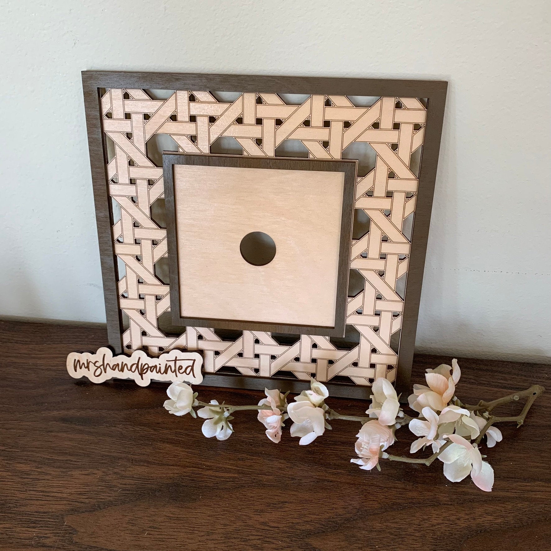 Faux Rattan Interchangeable Sign Backer - Laser Cut Wood Painted