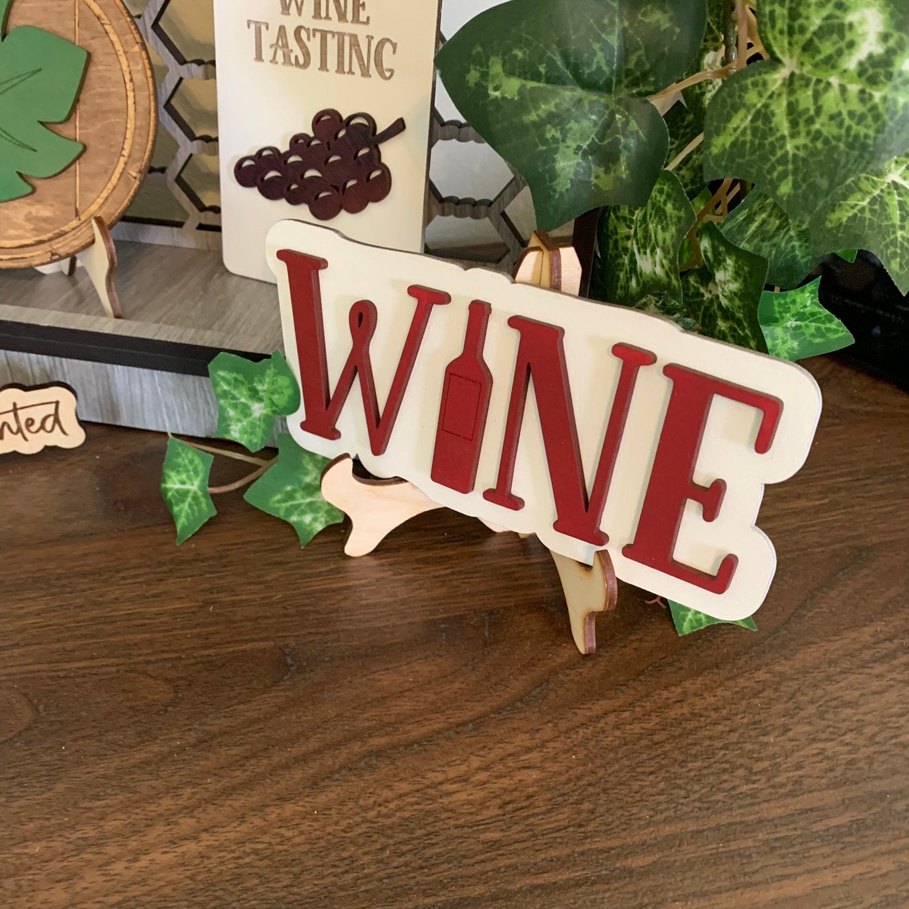 Wine Theme Tiered Tray Decor - Laser Cut Wood Painted