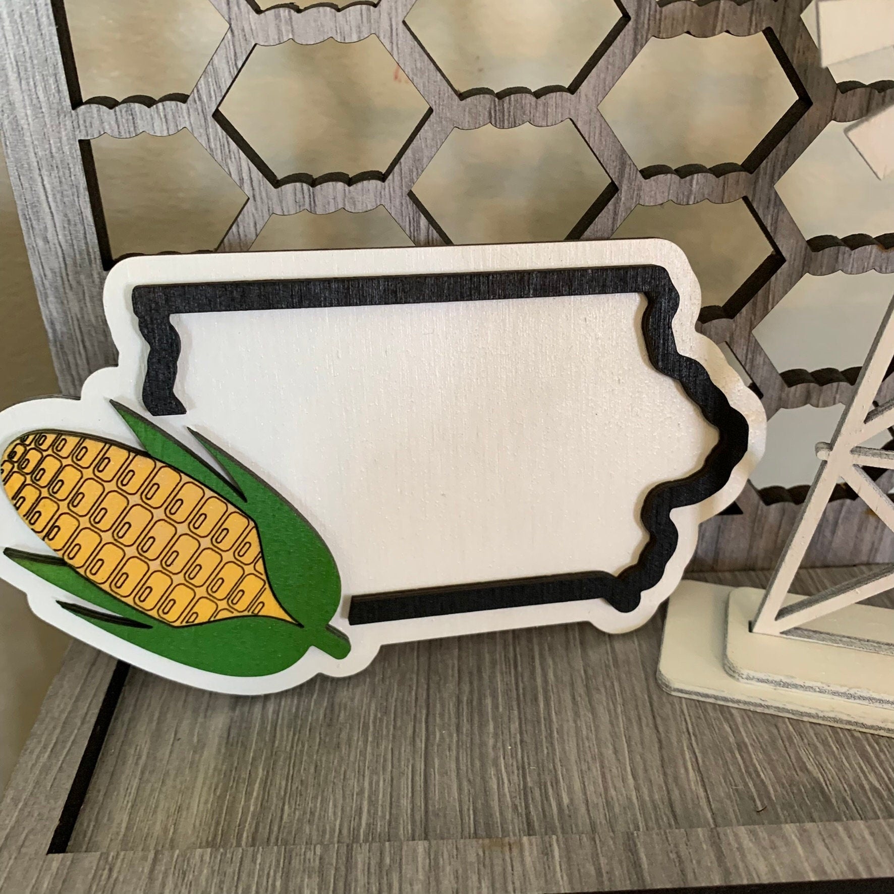 Iowa and Sweet Corn Theme Tiered Tray Decor - Laser Cut Wood Painted