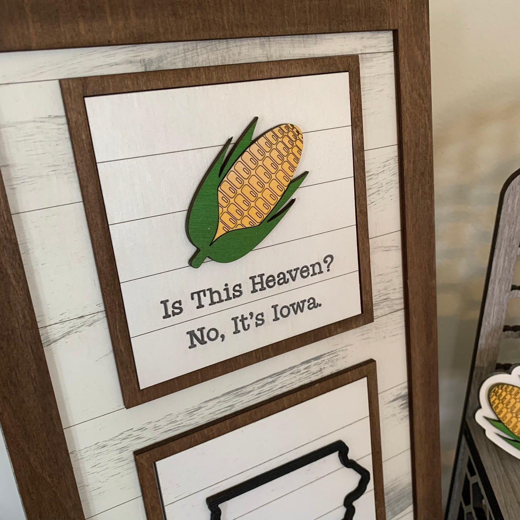 Iowa and Sweet Corn Theme Tiered Tray Decor - Laser Cut Wood Painted