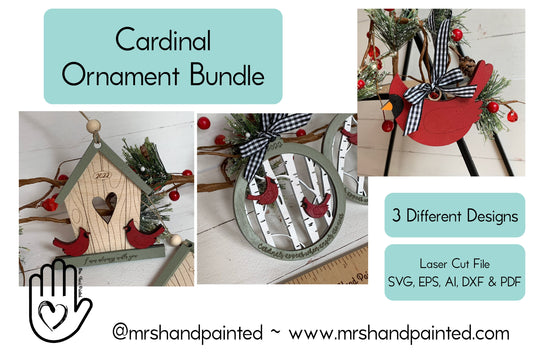 Digital Cut File - Laser Cut Ornament - Cardinal Ornaments Bundle