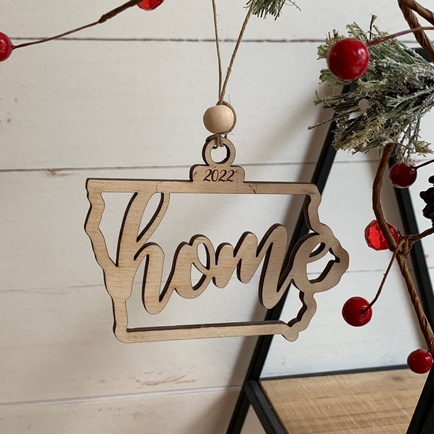 Iowa "home" State Ornament dated 2022 - Laser Cut Wood