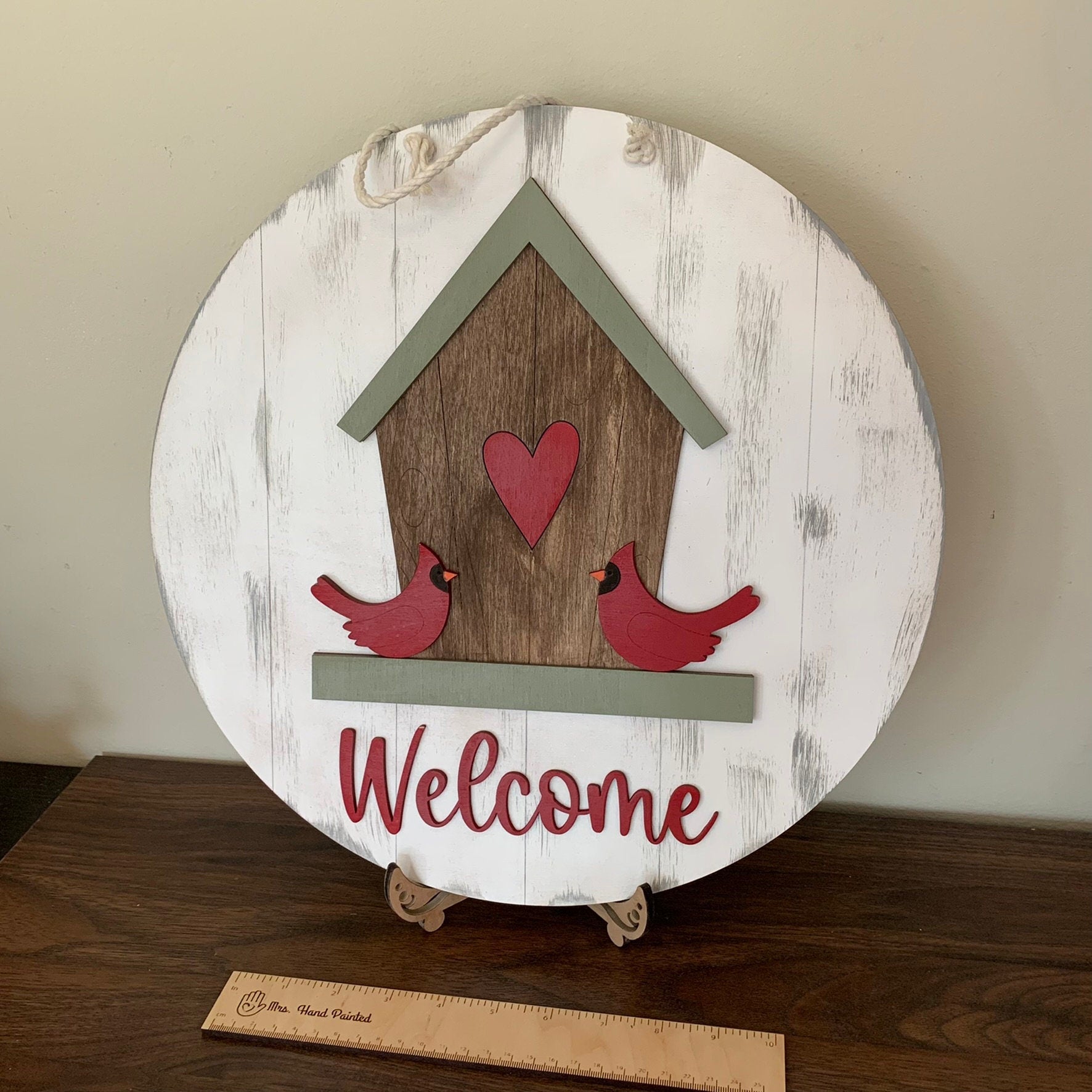 Laser Cut Wood Cardinal Birdhouse Door Hanger Sign