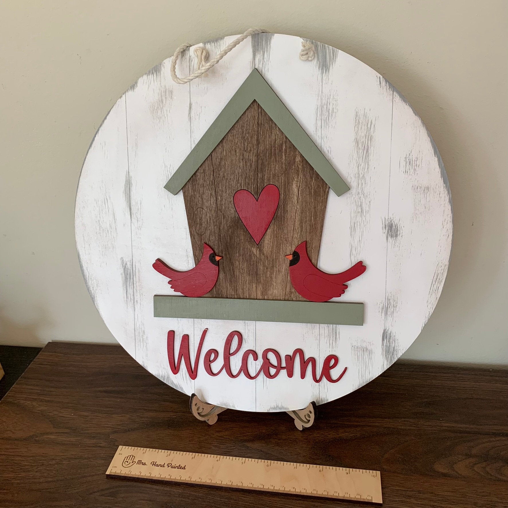 Laser Cut Wood Cardinal Birdhouse Door Hanger Sign