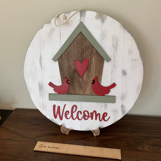 Laser Cut Wood Cardinal Birdhouse Door Hanger Sign
