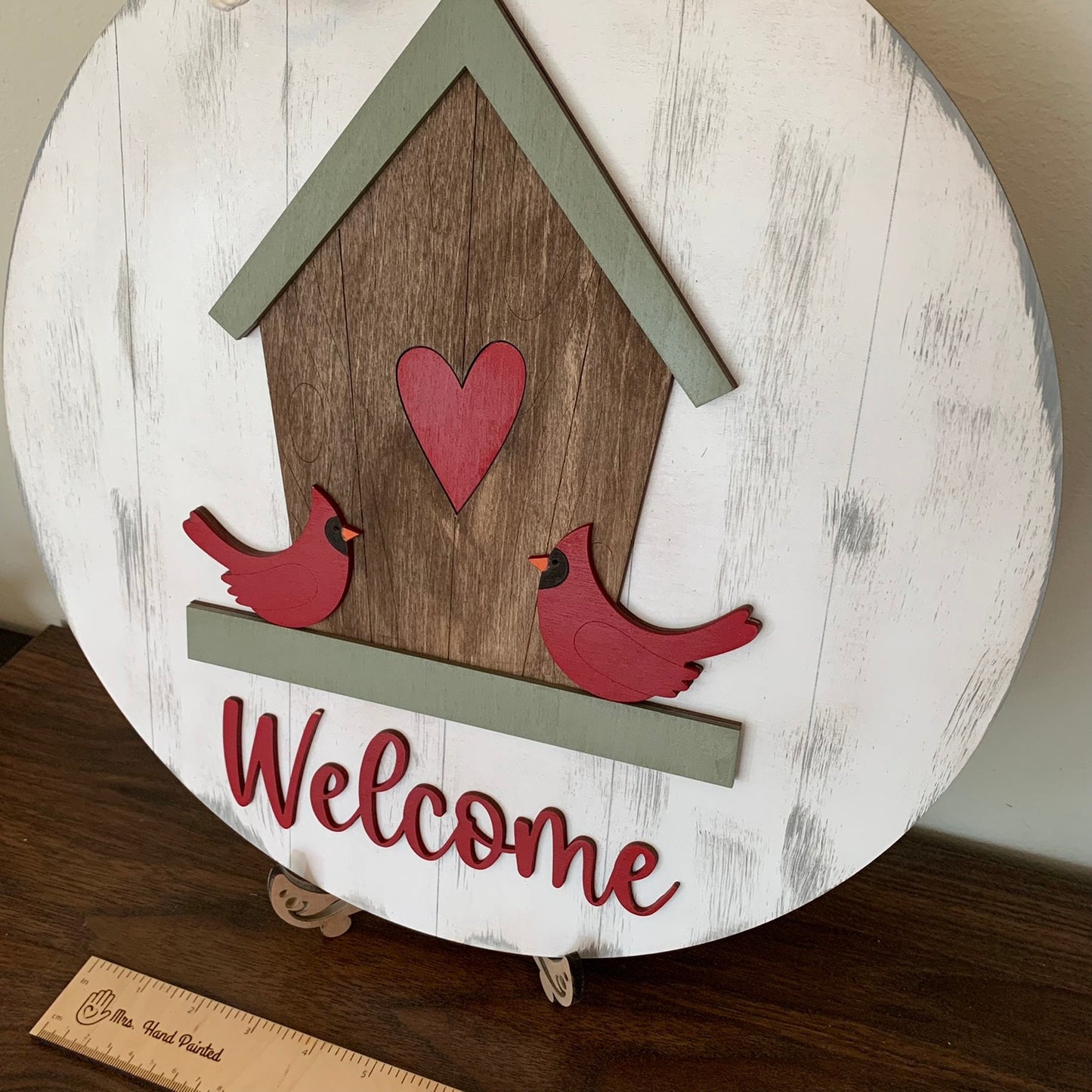 Laser Cut Wood Cardinal Birdhouse Door Hanger Sign