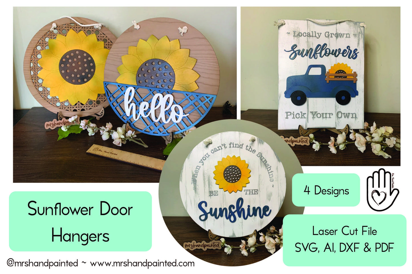 Laser Cut File - Farmhouse Sunflower Door Hangers - Digital Download SVG, DXF, AI files
