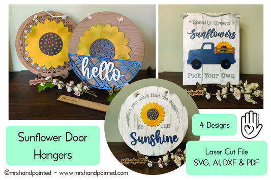 Laser Cut File - Farmhouse Sunflower Door Hangers - Digital Download SVG, DXF, AI files