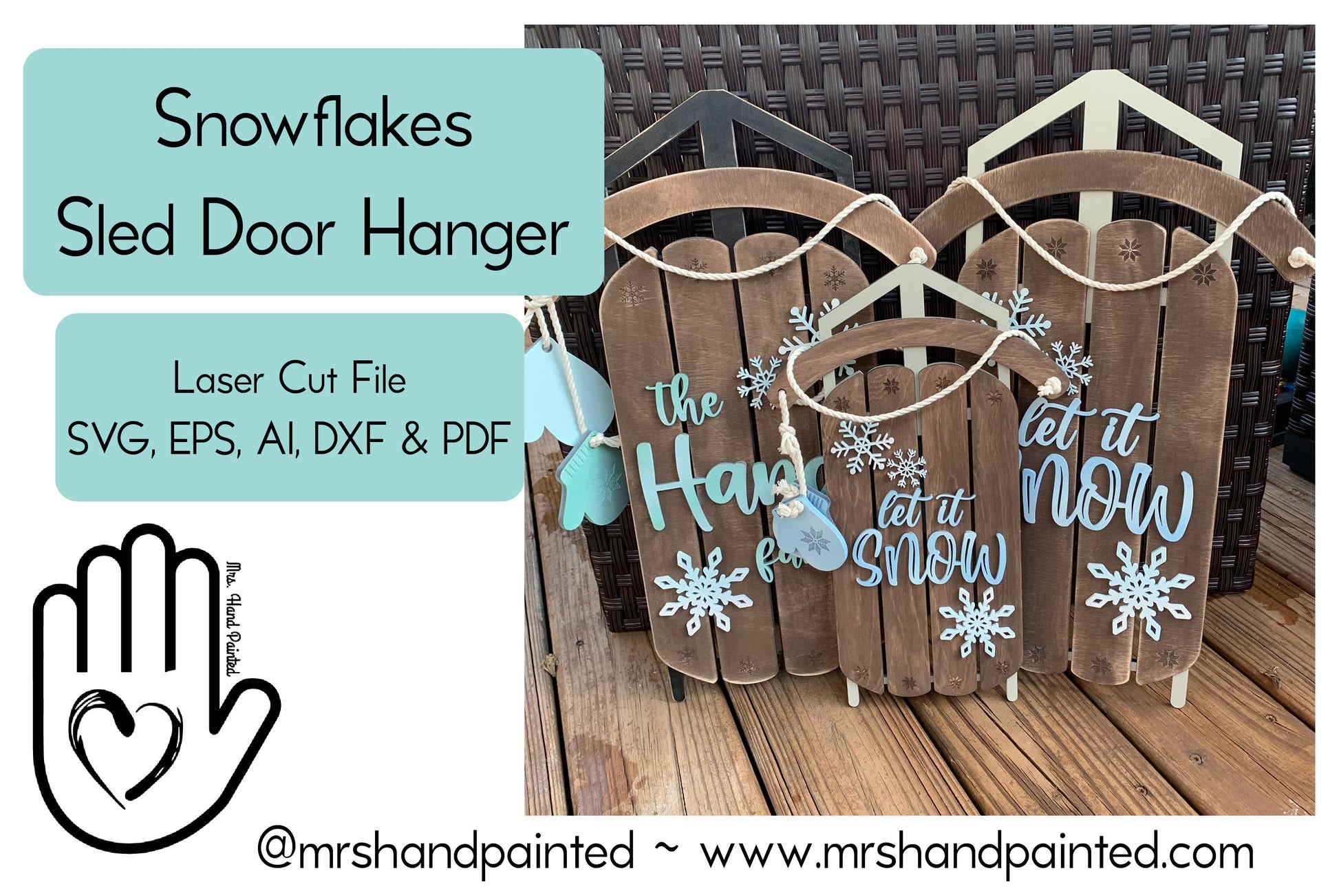 Laser Cut File - Snowflakes Sled Door Hangers - Digital Download SVG, DXF, AI files