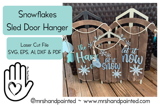 Laser Cut File - Snowflakes Sled Door Hangers - Digital Download SVG, DXF, AI files