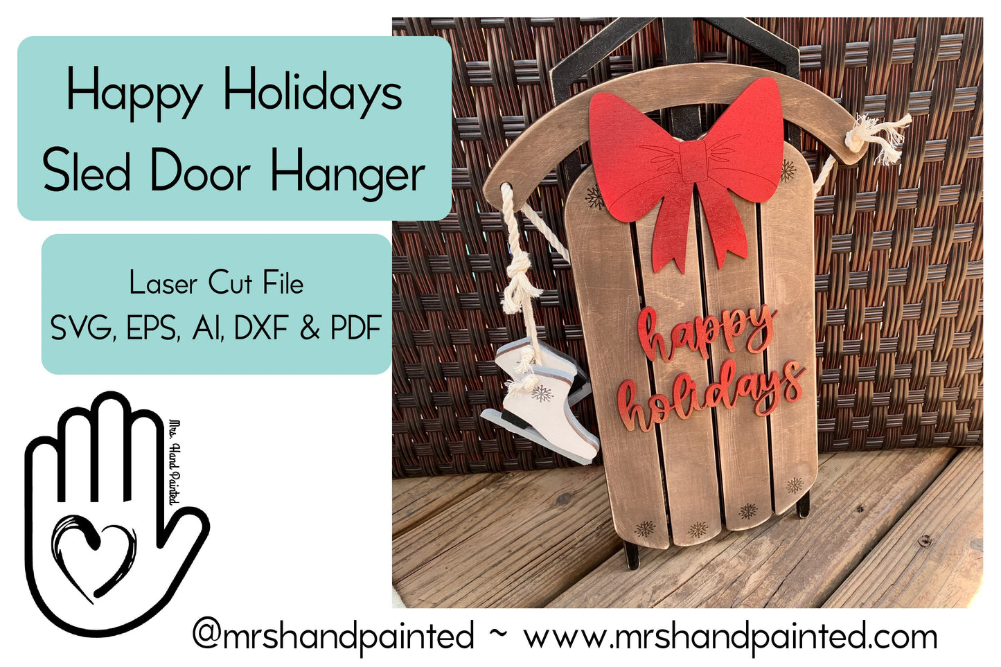 Laser Cut File - Happy Holidays Sled Door Hangers - Digital Download SVG, DXF, AI files