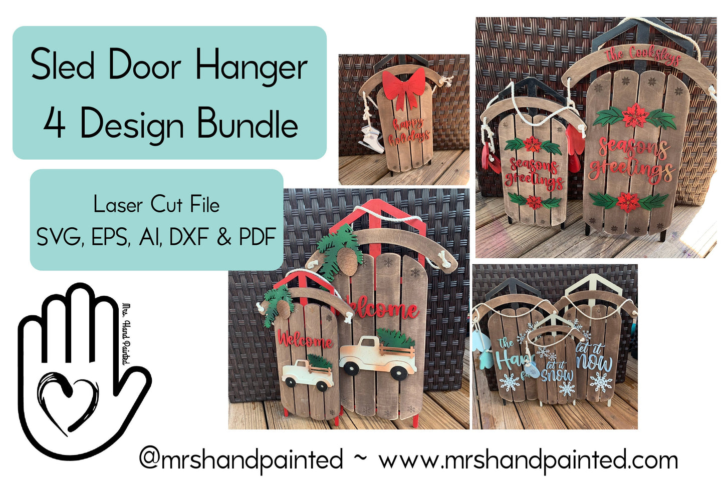 Laser Cut File - Bundle of 4 Designs Sled Door Hangers - Digital Download SVG, DXF, AI files