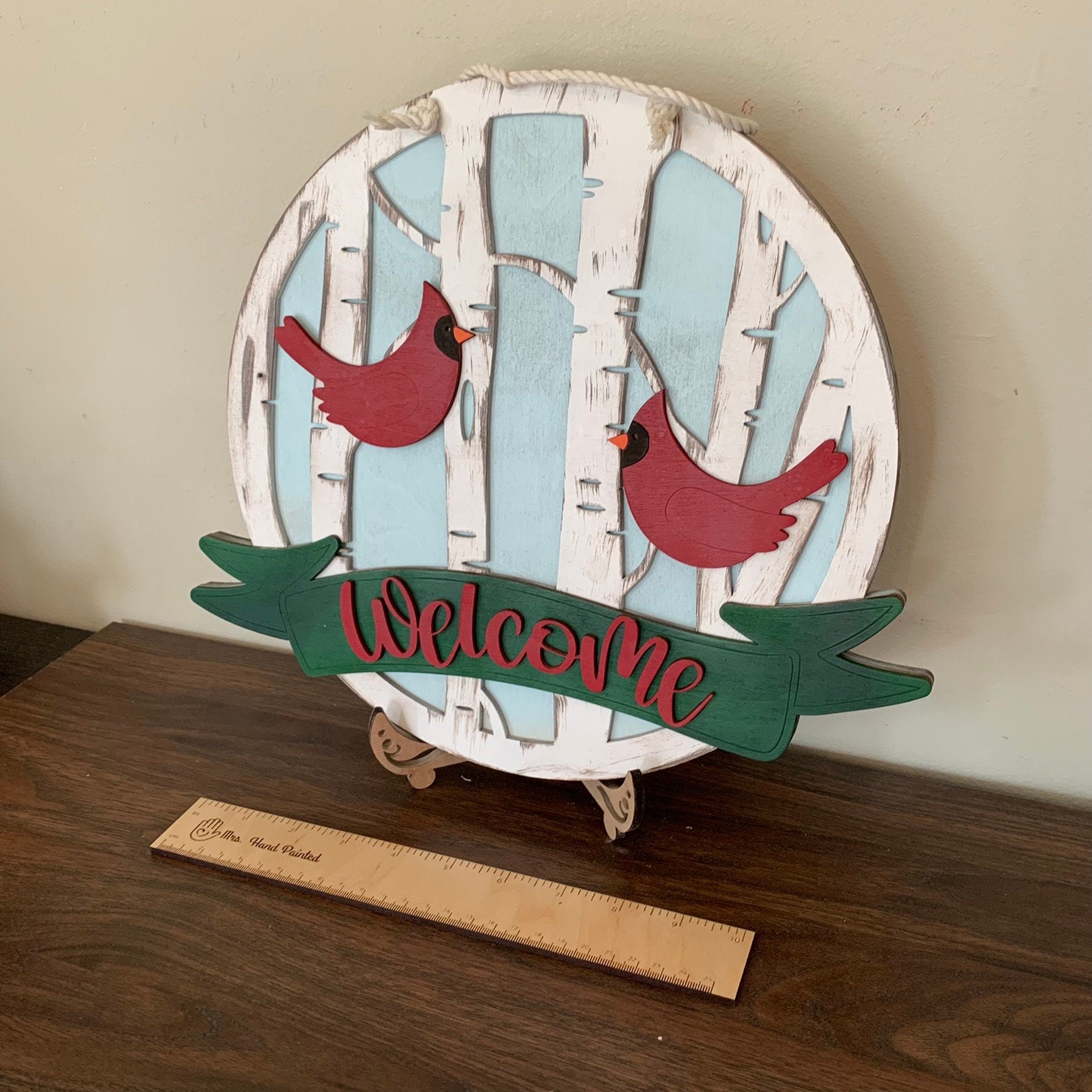 Digital Laser Cut File - Cardinal Birch Trees Door Hanger "Welcome"