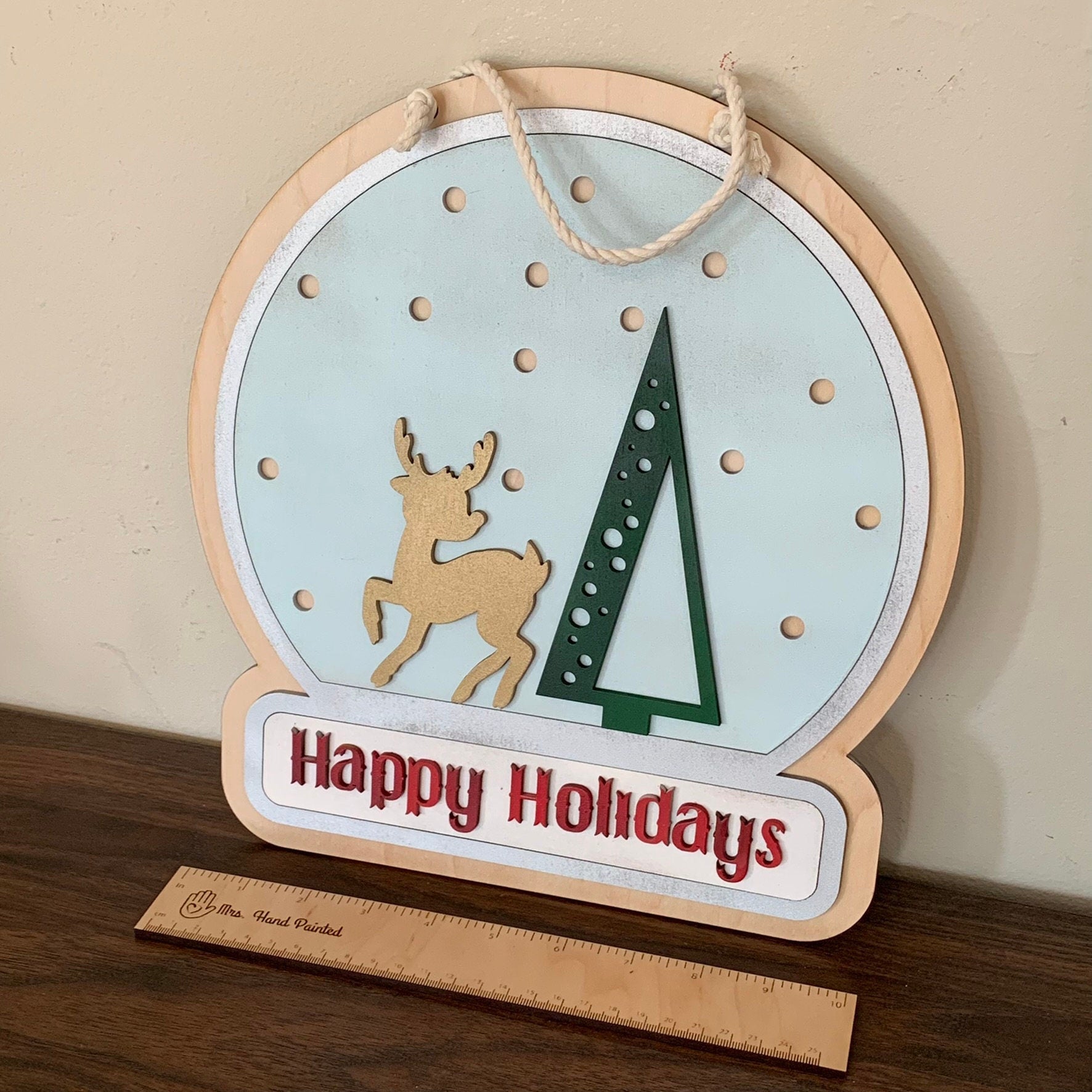 Digital Laser Cut File - Retro Snow Globe with Reindeer Door Hanger