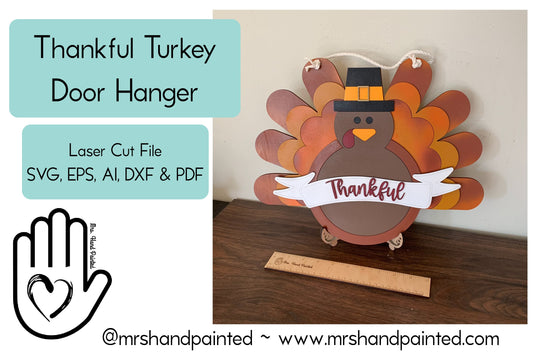 Digital Laser Cut File - Thankful Turkey Door Hanger