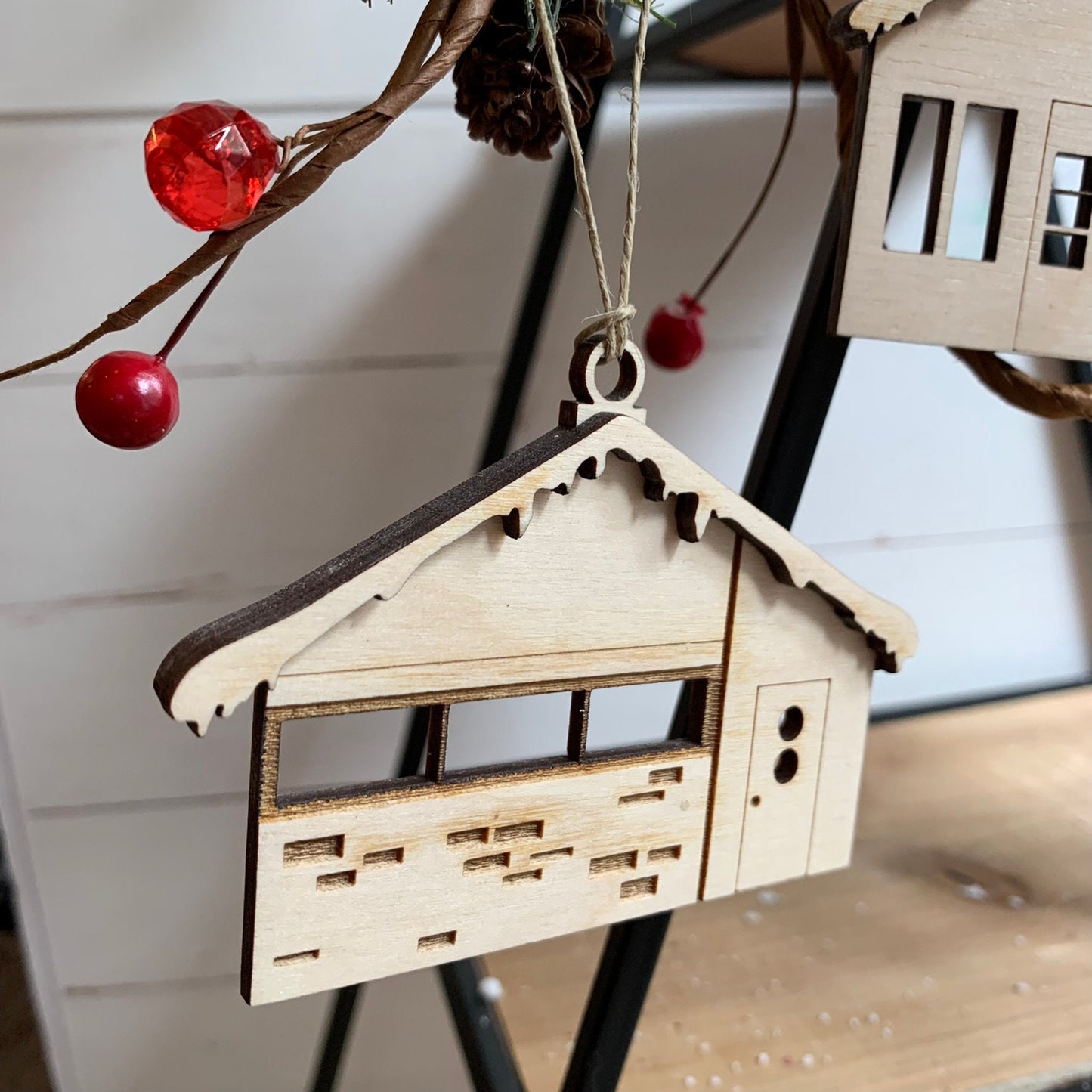 Retro Putz House Ornaments - Laser Cut and Engraved Wood