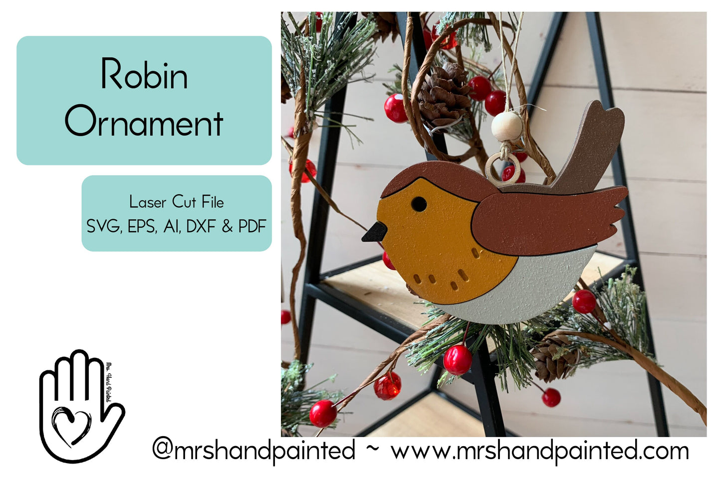 Digital Cut File - Laser Cut Ornament - Robin Red Breast