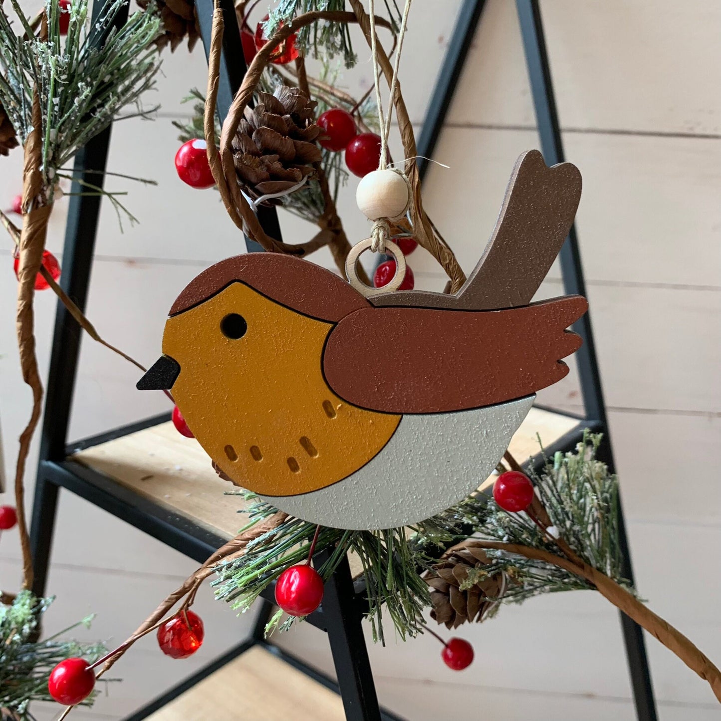 Laser Cut Wood Robin Christmas Ornament