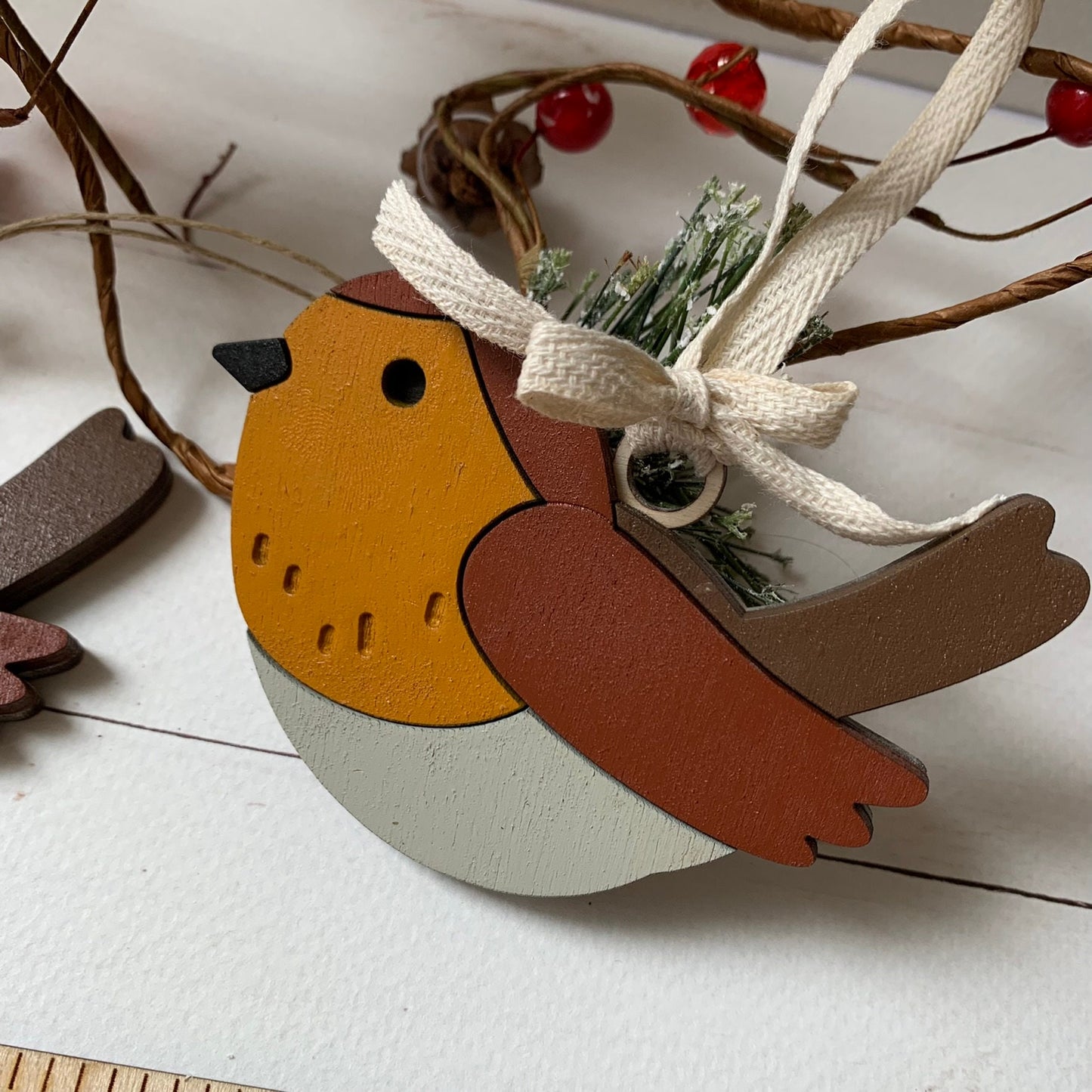 Laser Cut Wood Robin Christmas Ornament