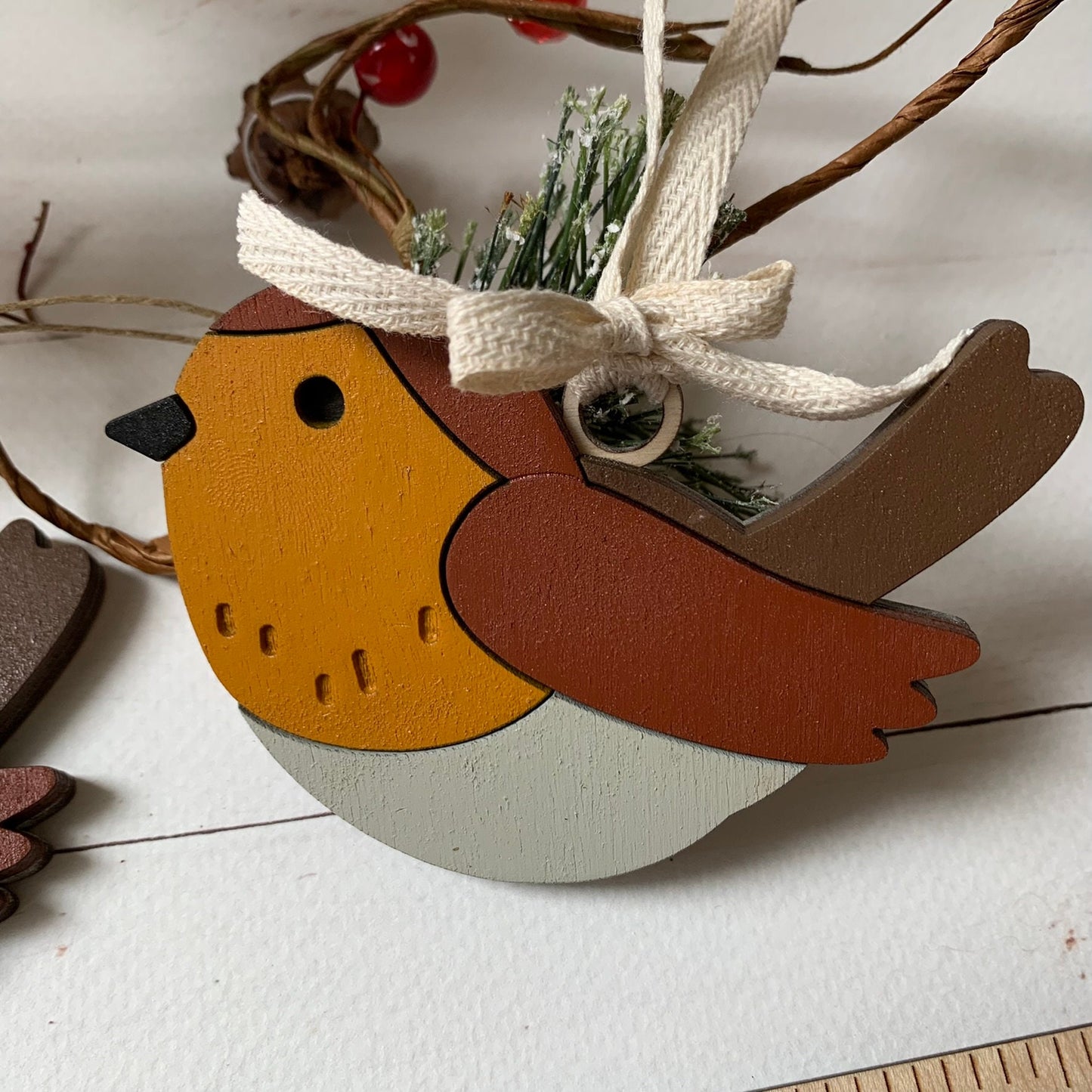 Laser Cut Wood Robin Christmas Ornament