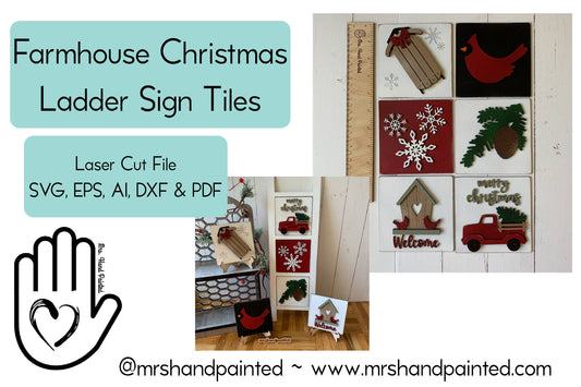 Laser Cut File - Farmhouse Christmas Ladder Tiles - Interchangeable Signs - Digital Download