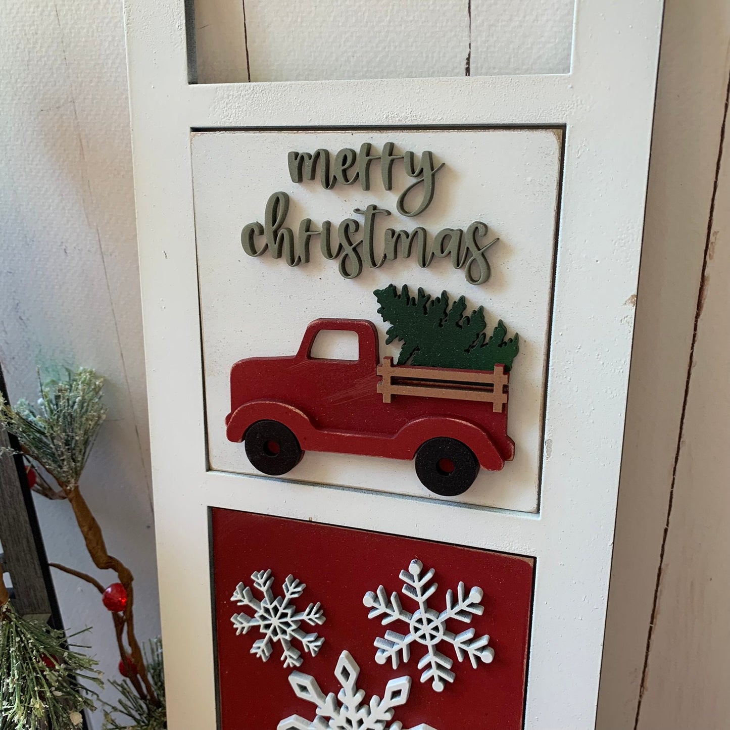Laser Cut File - Farmhouse Christmas Ladder Tiles - Interchangeable Signs - Digital Download