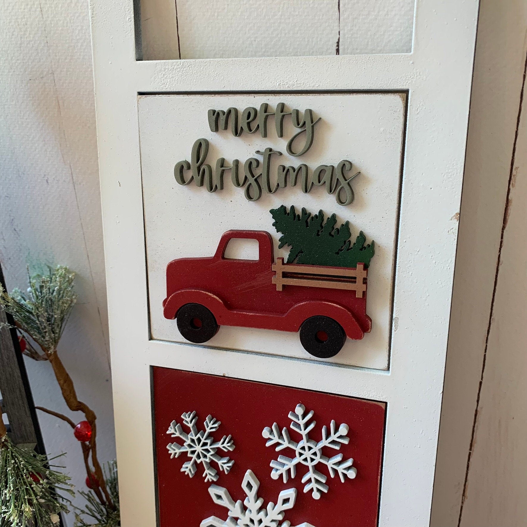 Laser Cut File - Farmhouse Christmas Ladder Tiles - Interchangeable Signs - Digital Download